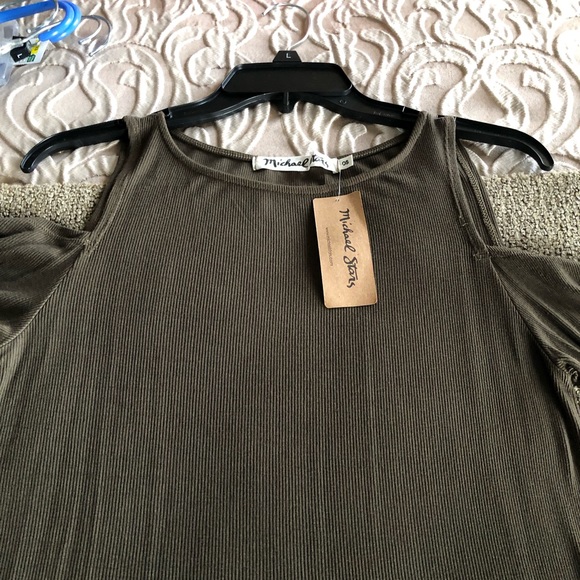 Michael Stars 8885 Loden 3/4 Sleeve Cold Shoulder Top Size Small New - Picture 6 of 7